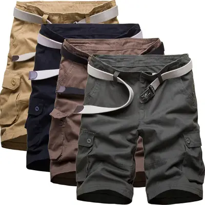Men's Black Tan Cargo Pants Mid-Length Multi-Pocket Large