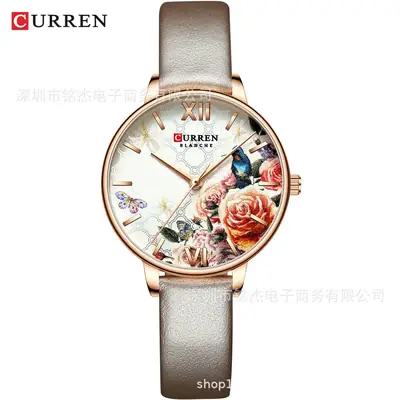 CURREN Women's Floral Quartz Watch Ultra-Thin Belt Watch