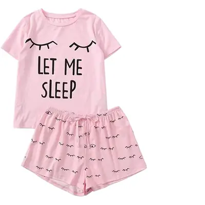 Pink Let Me Sleep Printed Shorts Set for Girls