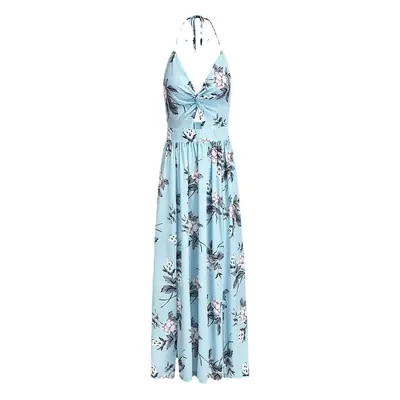 Women's Chiffon Printed V-Neck Beach Dress with Split Sleeves