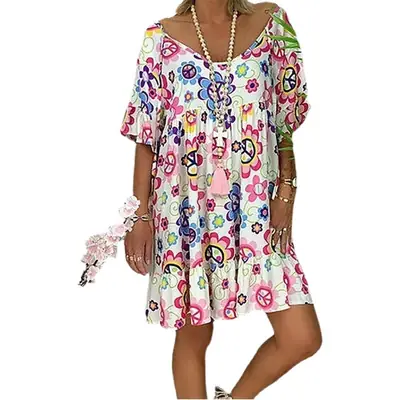 Plus Size Printed Blue Floral Dress for Women