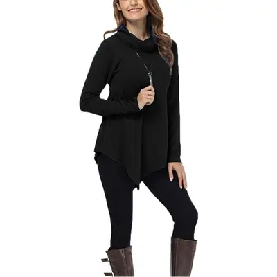 2025 Women's Pile Collar Top with Long Sleeve Grey Top