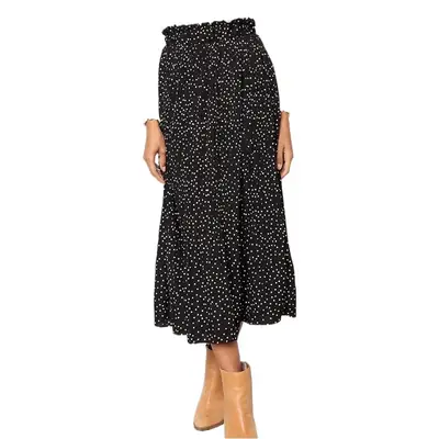 Black Polka Dot Flap Pocket Skirt with Pleated Hem