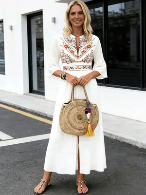 Black Ethnic Printed A-Line Dress with Patchwork Design