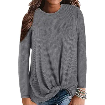 New Hot 2021 Pink Waffle Knit Long Sleeve T-Shirt