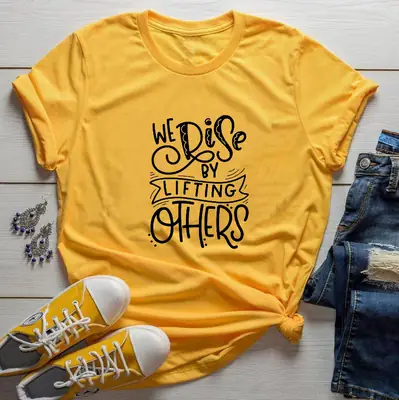 Women Black T-Shirt "We Rise By Lifting Others" Casual Wear