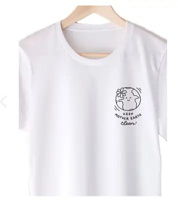 White Graphic T-Shirt for Men Women Keep Mother Earth Clean