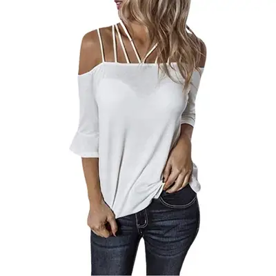 2023 Cross-Border Women's Shoulder Strap T-Shirt Set