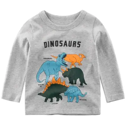 Dinosaur Print Long Sleeve T-Shirt for Boys Grey
