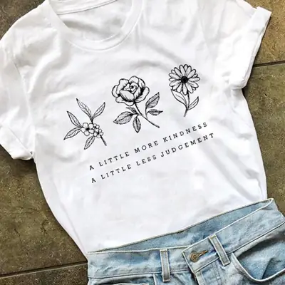 Red Graphic T-Shirt for Women with Floral Design