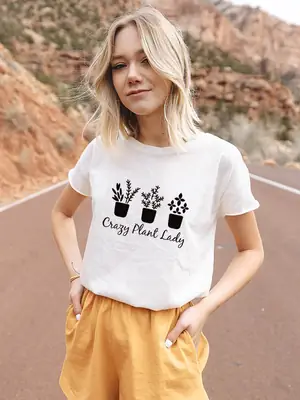 Crazy Plant Lady Yellow T-Shirt with 3 Flowers Design