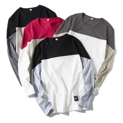 2025 Men Korean Style Slim T-Shirt Patchwork Color