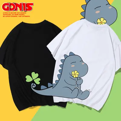Japanese Dinosaur T-Shirt White Loose Fit