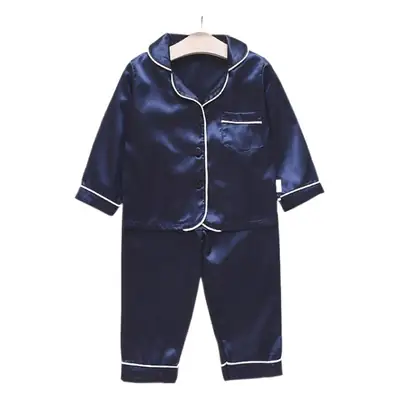 A Set of Satin Fabric Children's Clothing for Boys and Girls, Long-Sleeved Solid Color Pajamas, Home Wear, Parent-Child Matching Outfits, Trendy Style