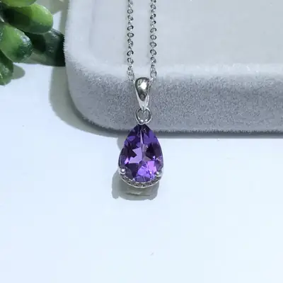 Natural Amethyst Pendant 925 Silver Necklace