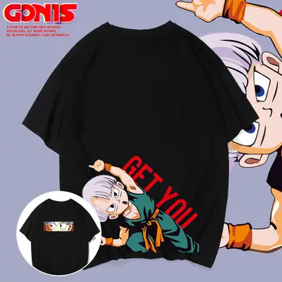 Men Japanese Anime T-Shirt Black Large Summer Loose Fit
