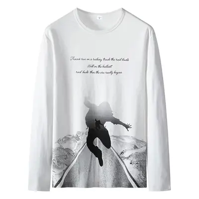 Men Long Sleeve T-Shirt Pure Cotton Autumn Grey