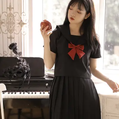 Black Japanese JK Uniform Skirt with Red Bow