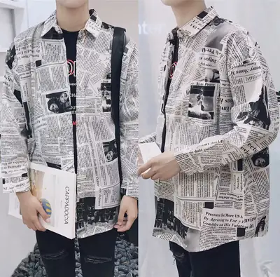 2022 Spring Shirt Newspaper Pattern Long Sleeve Factory Price