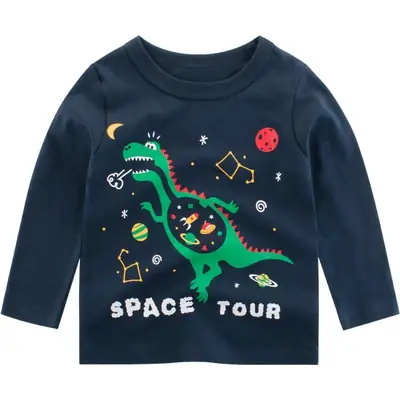 Kids Cotton T-Shirt Navy Blue Long Sleeve Autumn 2024