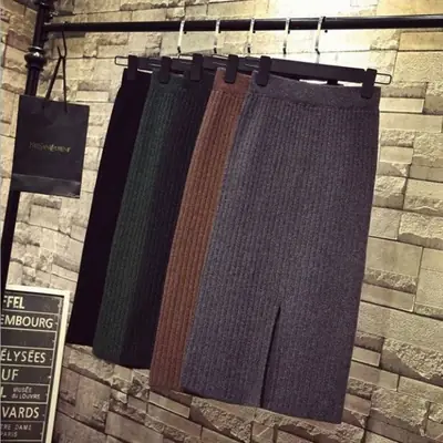 New Wool Split One-Step Skirt Long Winter Warm Hip Wrap