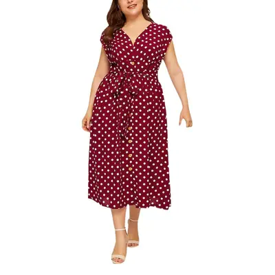 Women's Polka Dot Button-Up Skirt Dress Large Size