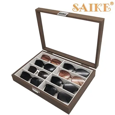 Black Walnut 8-Pack Wooden Sunglasses Storage Box