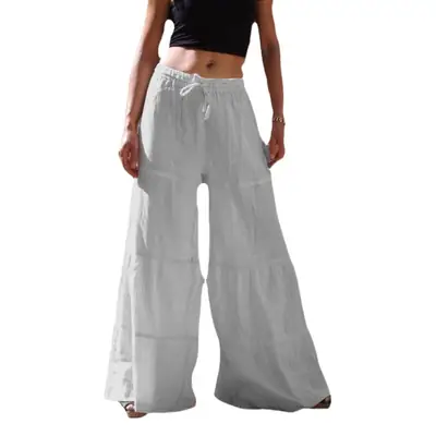 Women's Black Wide Leg Pants Plus Size Elastic Waist