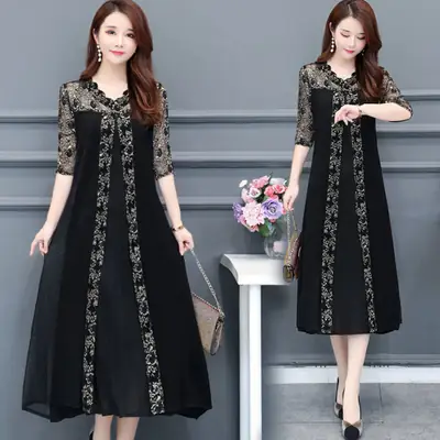 Black Embroidered Western Wife Dress Large Size