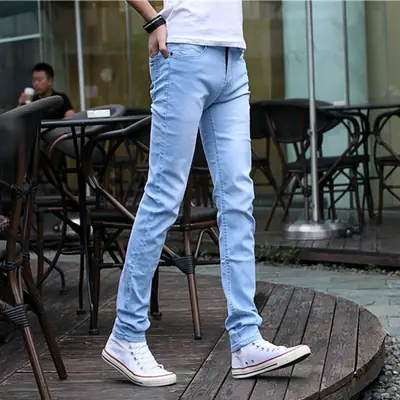Thin Men's Slim Fit Denim Pants Blue Casual Trendy