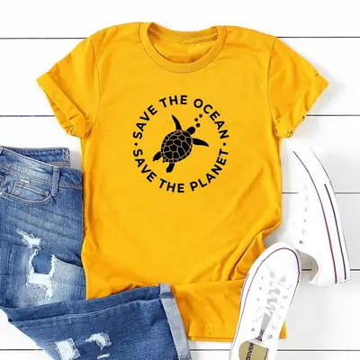 Men Women Black T-Shirt Save The Ocean Save The Planet