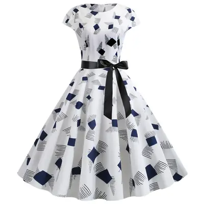 Printed Floral Round Neck Swing Dress for Women