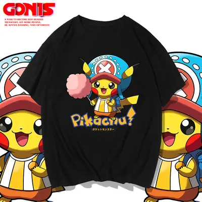 Men Women Yellow Pikachu Printed T-Shirt Summer Casual