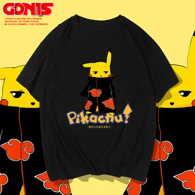Naruto Pikachu T-Shirt Black Young Men Women