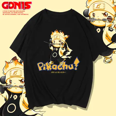 Pikachu X Naruto Anime Men T-Shirt Pink