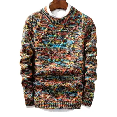 Winter 2025 Men's Diamond Knit Pullover Round Neck Slim Fit