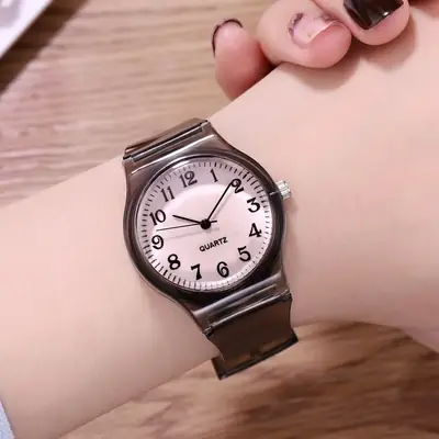 New Pink Girl Digital Face Quartz Watch Transparent Strap