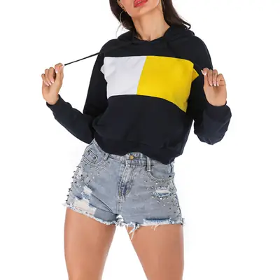 Black Hooded Sweatshirt with Yellow & White Block Design