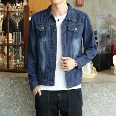 Men's Slim Fit Blue Denim Jacket 2019 Spring