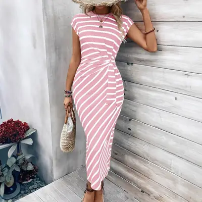 Women's Yellow Waist Tie Dress Summer Wear