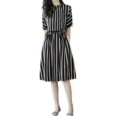 2021 Plus Size Striped Skirt Dress Women Spring Summer Elegant Korean Style