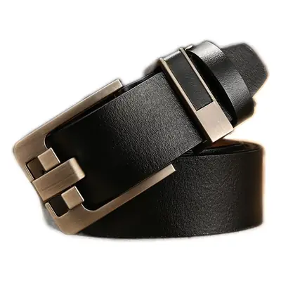 Men's Black Leather Belt with Retro Pinhole Buckle