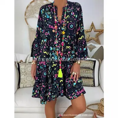 Pink Ruffled V-Neck Plus Size Dress Multi-Color