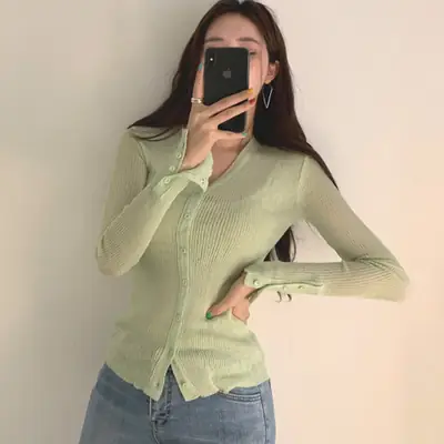 Mint Green Knit Button Cardigan for Women