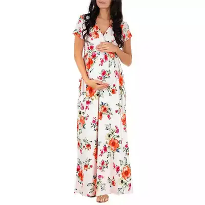Pregnant Women Floral Cross V Neck Dress