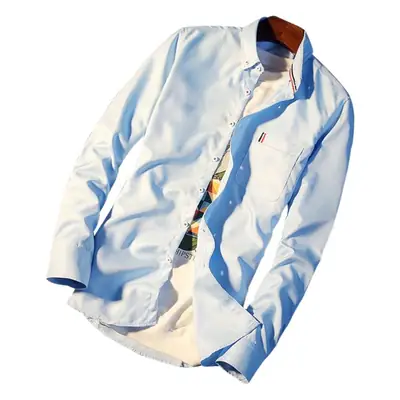 Men's White Slim Fit Long Sleeve Shirt with Button Front