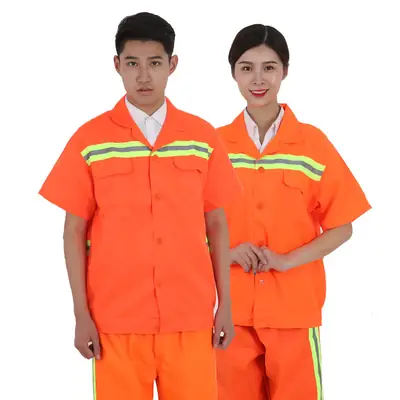Orange Labor Safety Shirt Set with Pants for Men Women