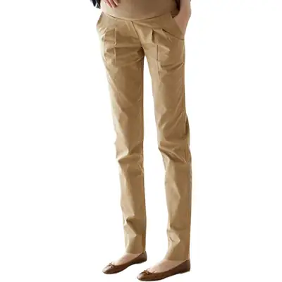 Cotton Maternity Pants Beige for Pregnant Women