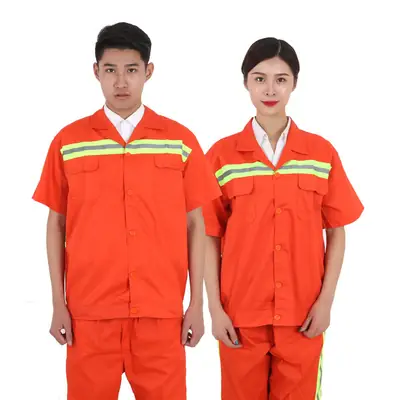 Orange Labor Safety Shirt Set with Pants