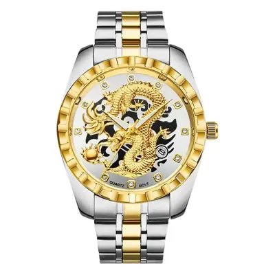 Wo Li Jinlong Men's Watch Gold Steel Band Skeleton Design